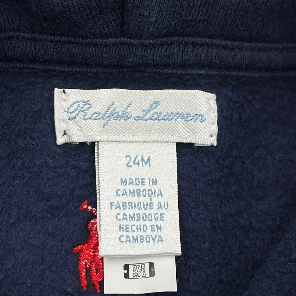 Age 2 Ralph Lauren Hoodie - 2XS Navy Cotton - Image 3