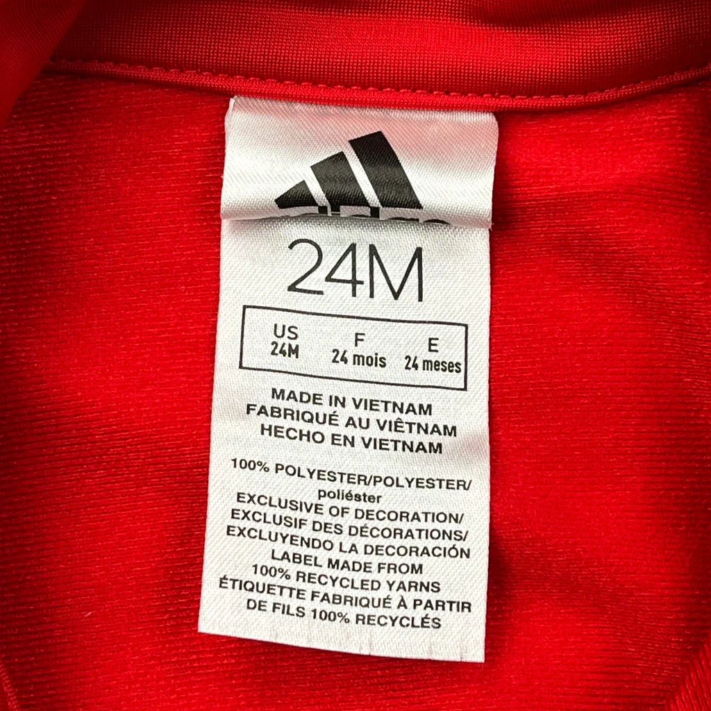 Age 24 Months Adidas Striped Track Jacket - 2XS Red Polyester - Image 3
