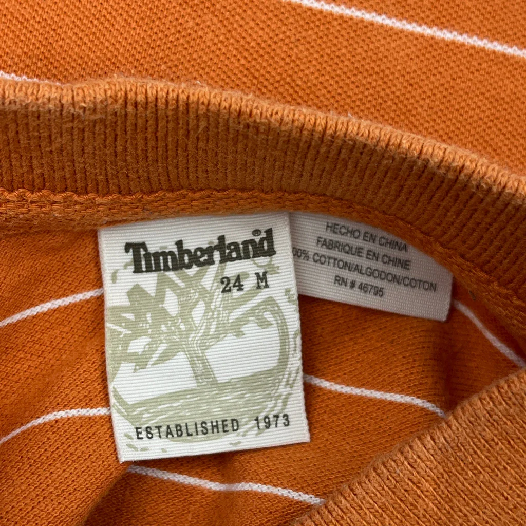 Age 24 Months Timberland Striped Polo Shirt - 2XS Orange Cotton - Image 3