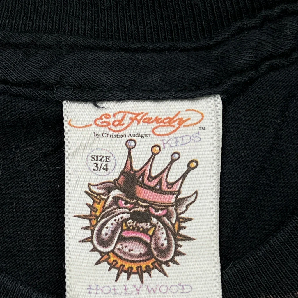 Age 3-4 Ed Hardy Graphic T-Shirt - XS Black Cotton - Image 3