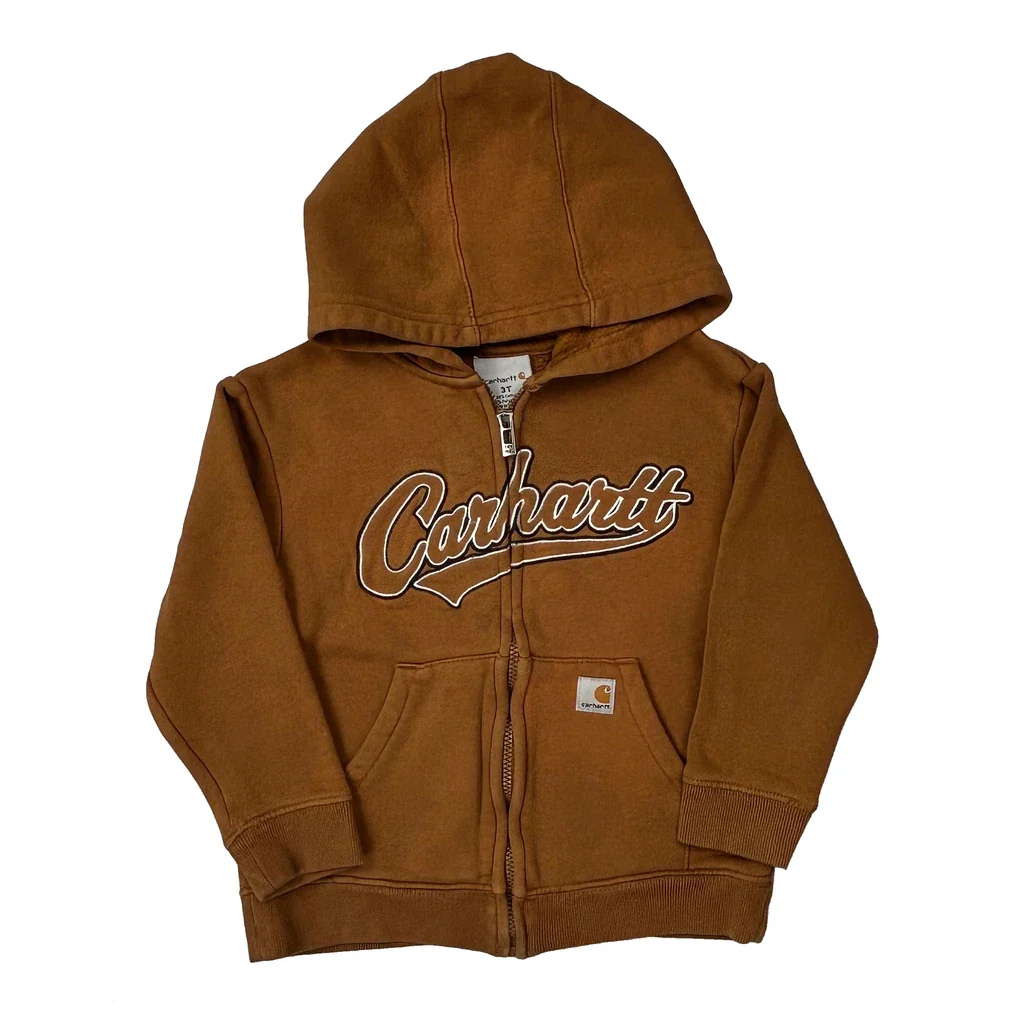 Age 3 Carhartt Spellout Hoodie - XS Brown Cotton Blend