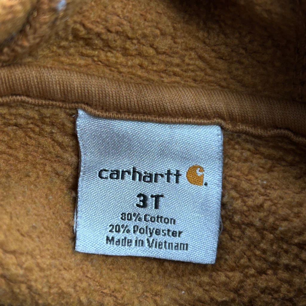 Age 3 Carhartt Spellout Hoodie - XS Brown Cotton Blend - Image 3