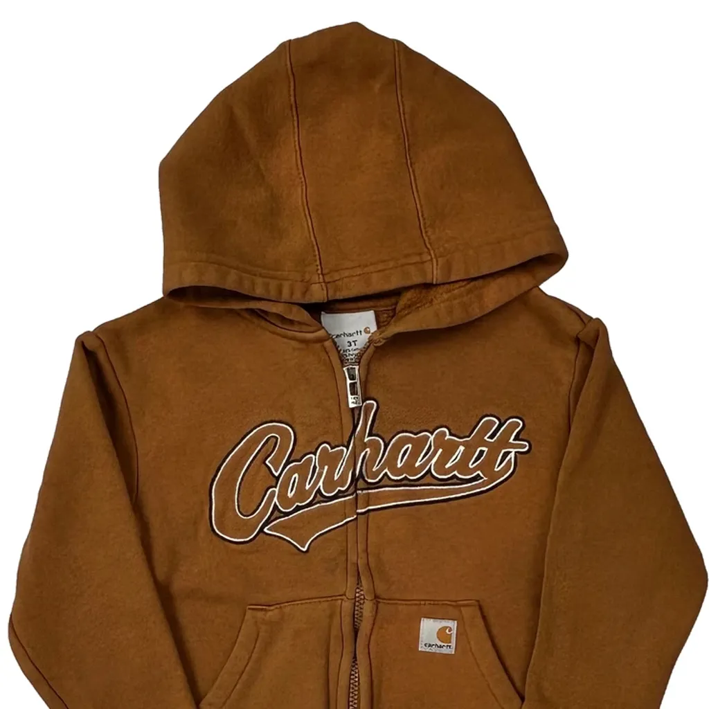 Age 3 Carhartt Spellout Hoodie - XS Brown Cotton Blend - Image 5