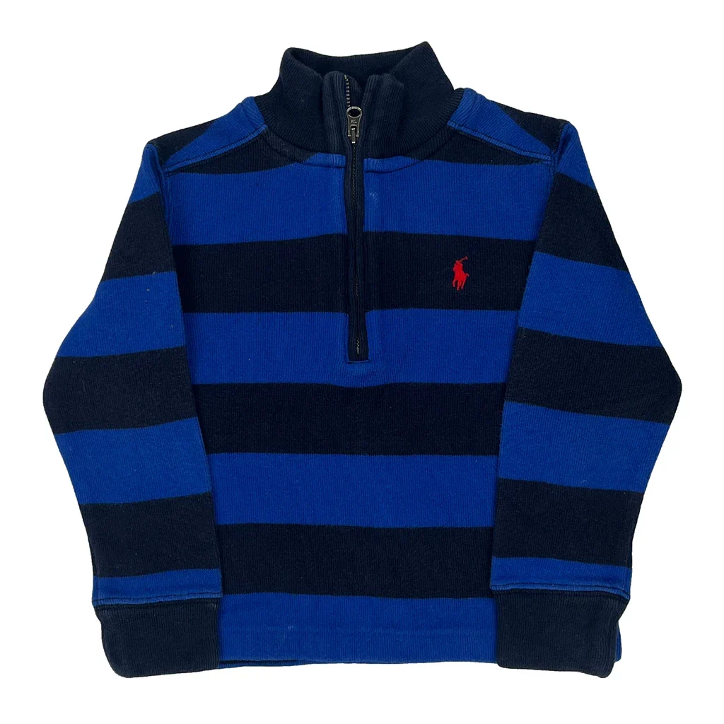 Age 3 Polo By Ralph Lauren Striped 1/4 Zip - 2XS Blue Cotton