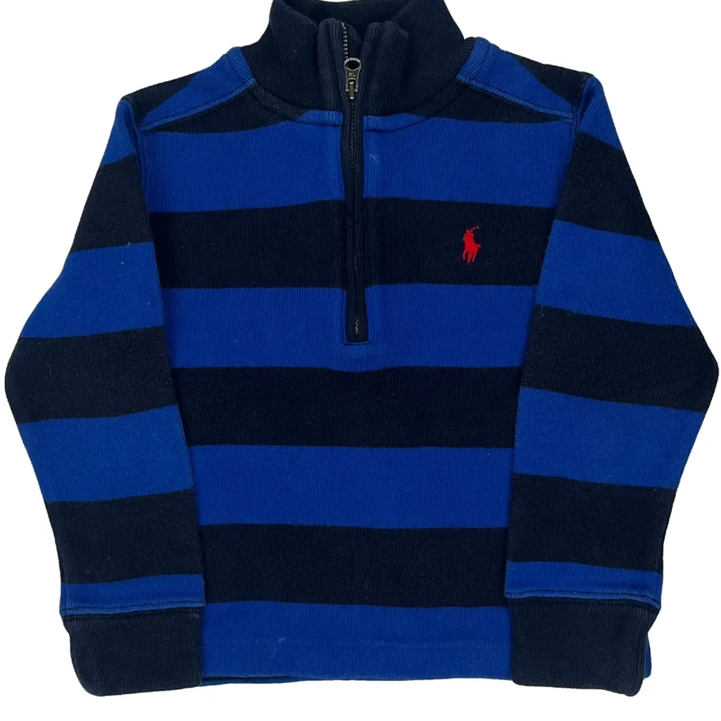 Age 3 Polo By Ralph Lauren Striped 1/4 Zip - 2XS Blue Cotton - Image 4