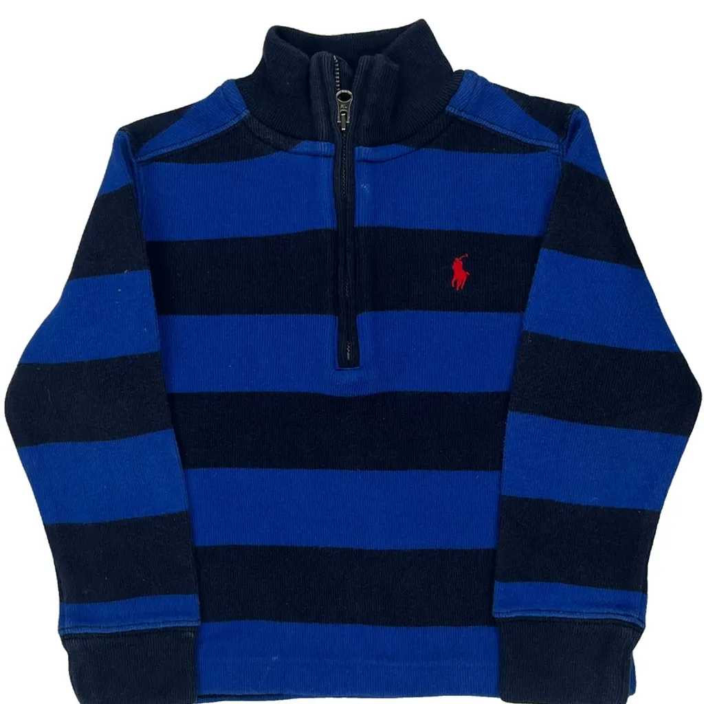 Age 3 Polo By Ralph Lauren Striped 1/4 Zip - 2XS Blue Cotton - Image 5