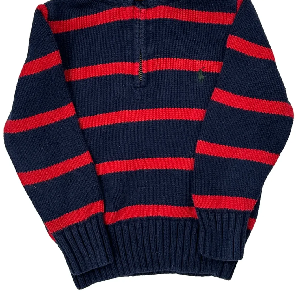 Age 3 Polo By Ralph Lauren Striped 1/4 Zip - XS Navy Cotton - Image 4