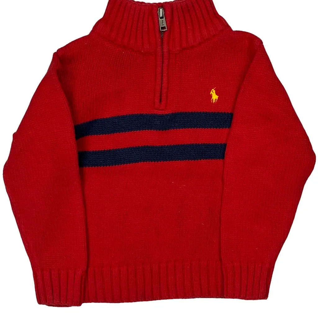 Age 3 Polo By Ralph Lauren Striped 1/4 Zip - 2XS Red Cotton - Image 4