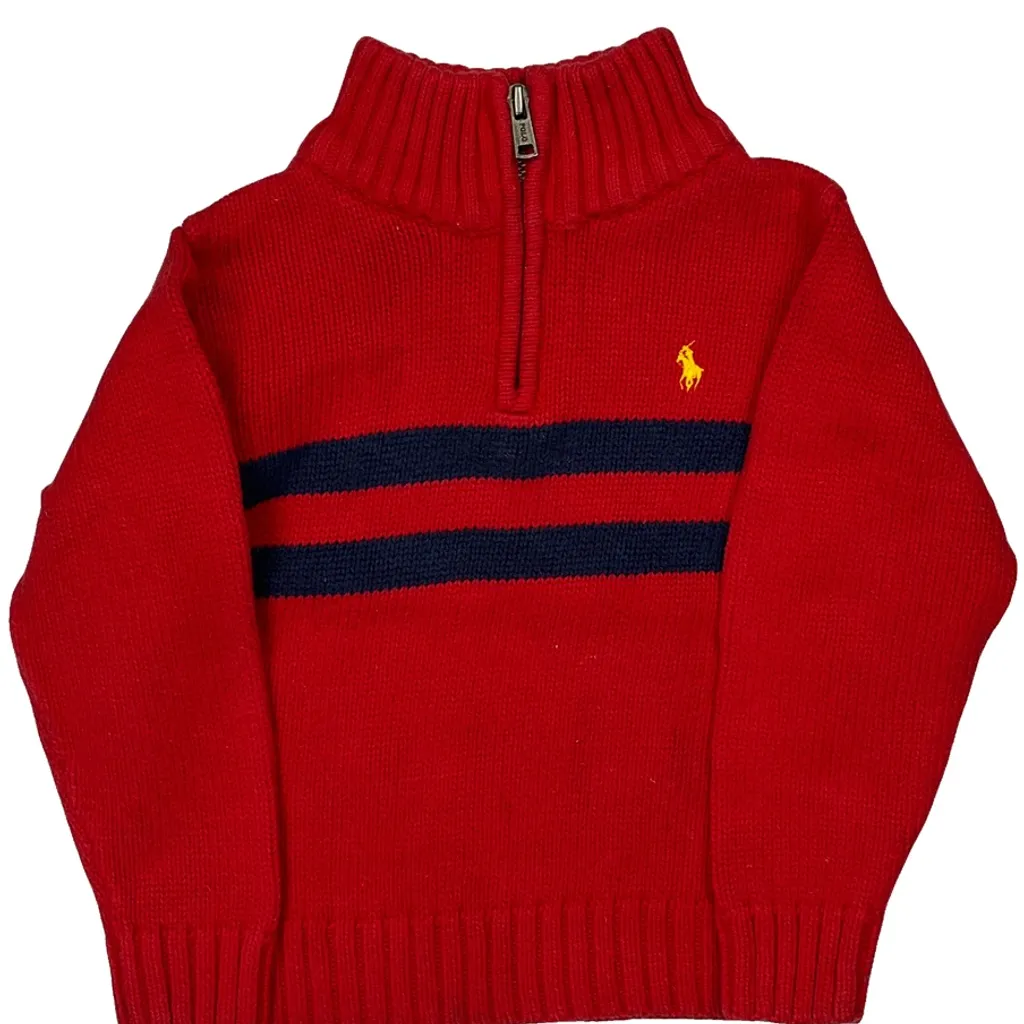 Age 3 Polo By Ralph Lauren Striped 1/4 Zip - 2XS Red Cotton - Image 5