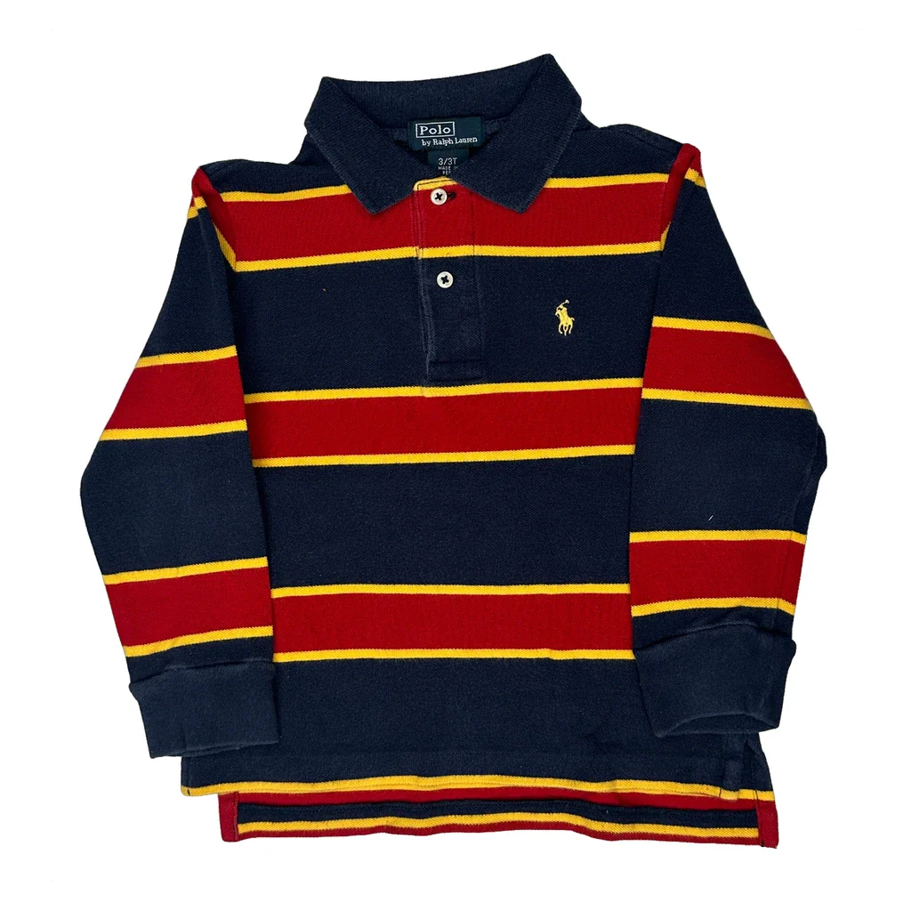 Age 3 Polo By Ralph Lauren Striped Long Sleeve Polo Shirt - XS Navy Cotton