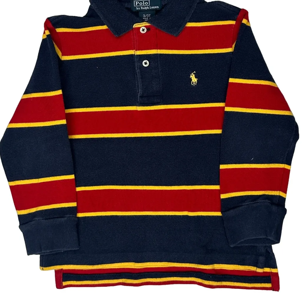 Age 3 Polo By Ralph Lauren Striped Long Sleeve Polo Shirt - XS Navy Cotton - Image 5