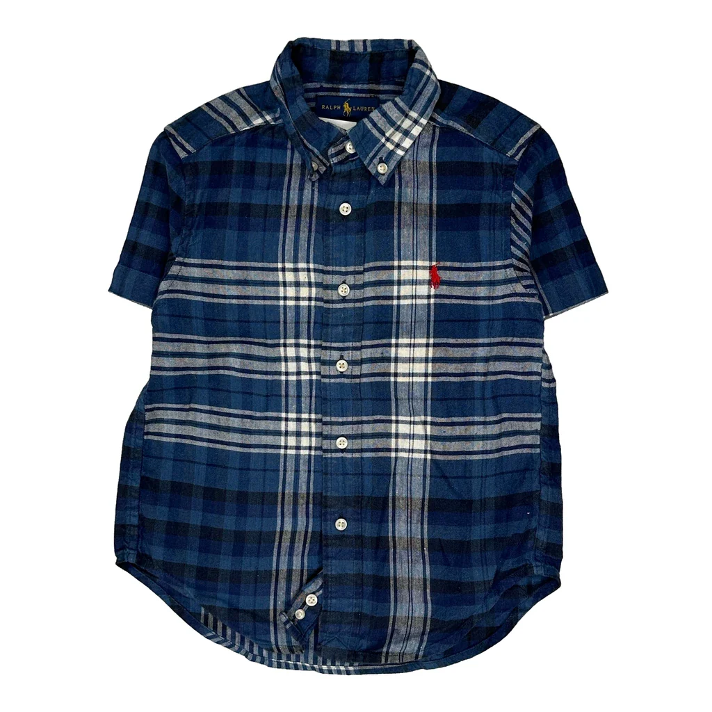 Age 3 Ralph Lauren Checked Short Sleeve Shirt - XS Blue Cotton