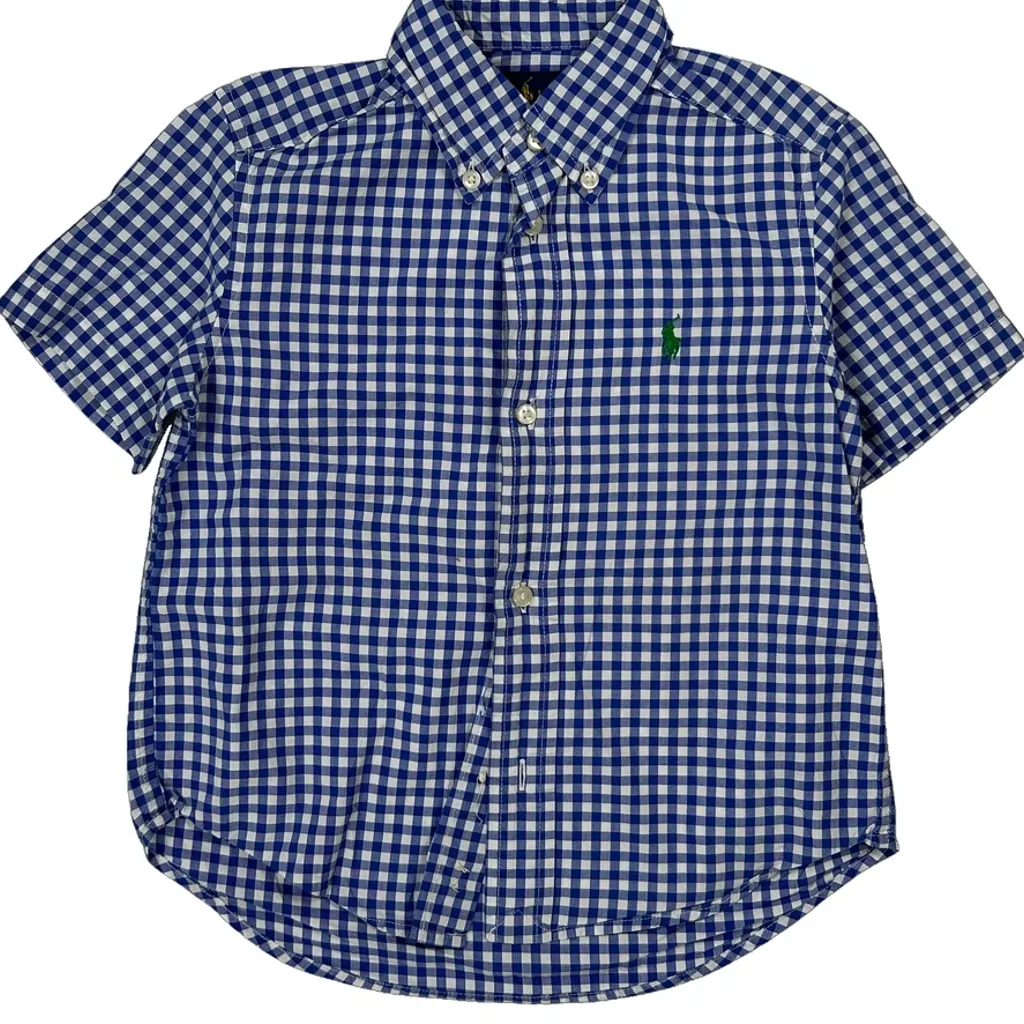 Age 3 Ralph Lauren Checked Short Sleeve Shirt - XS Blue Cotton - Image 5