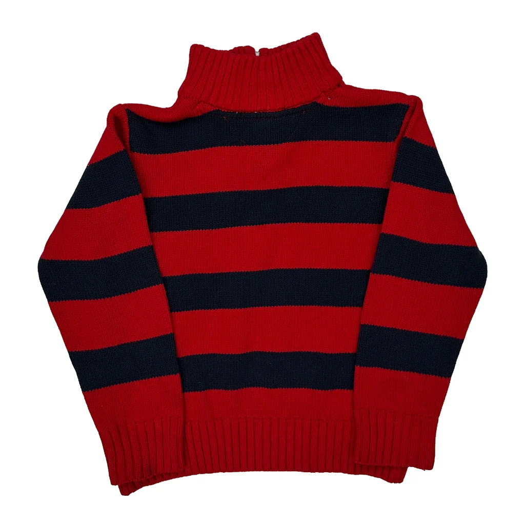 Age 3 Tommy Hilfiger Striped 1/4 Zip - XS Red Cotton - Image 2