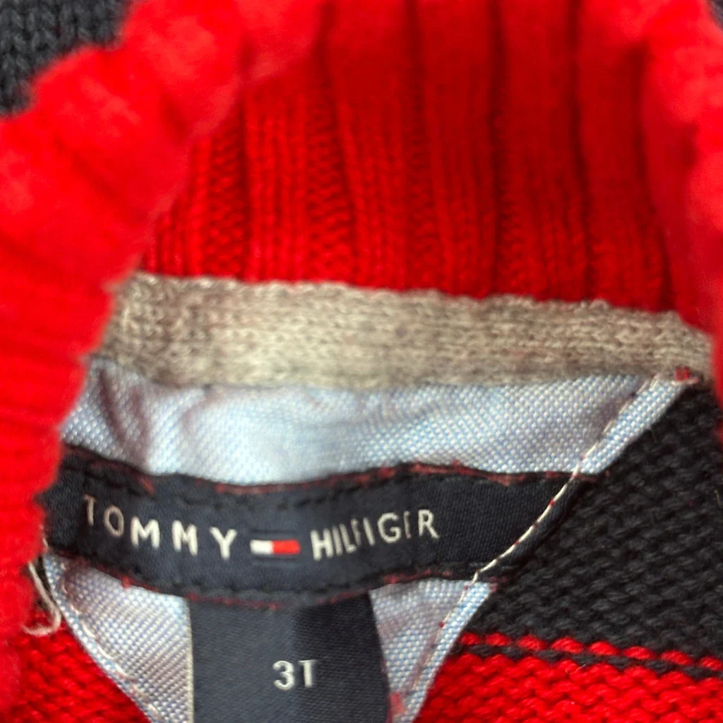 Age 3 Tommy Hilfiger Striped 1/4 Zip - XS Red Cotton - Image 3