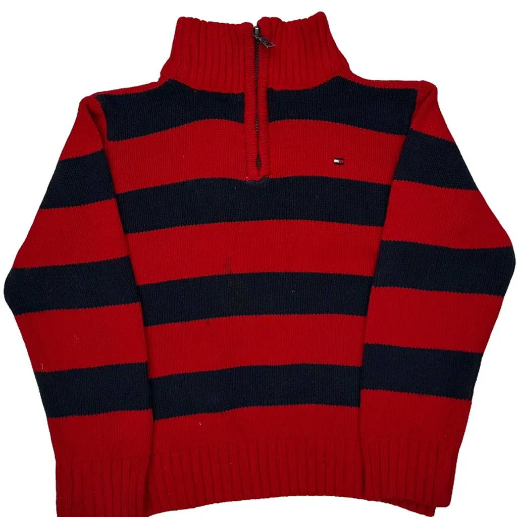 Age 3 Tommy Hilfiger Striped 1/4 Zip - XS Red Cotton - Image 4
