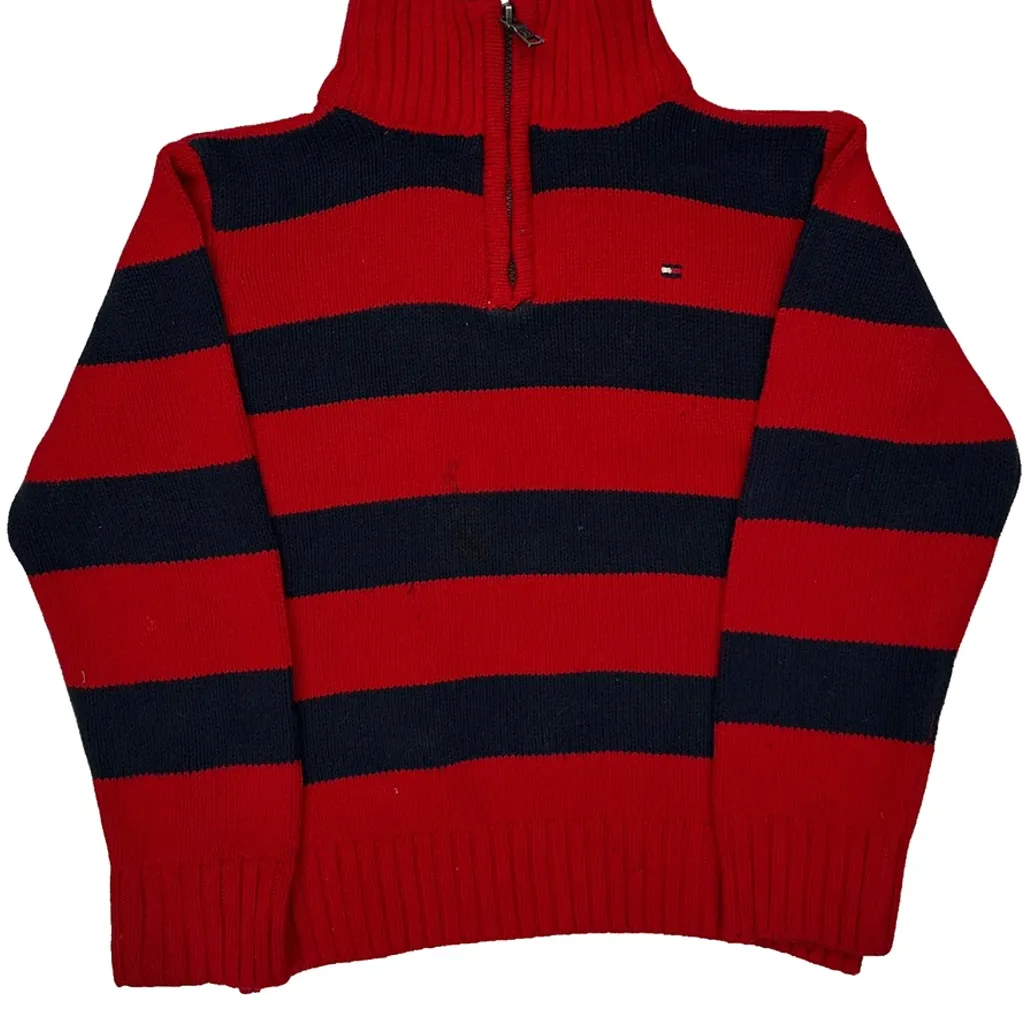 Age 3 Tommy Hilfiger Striped 1/4 Zip - XS Red Cotton - Image 5