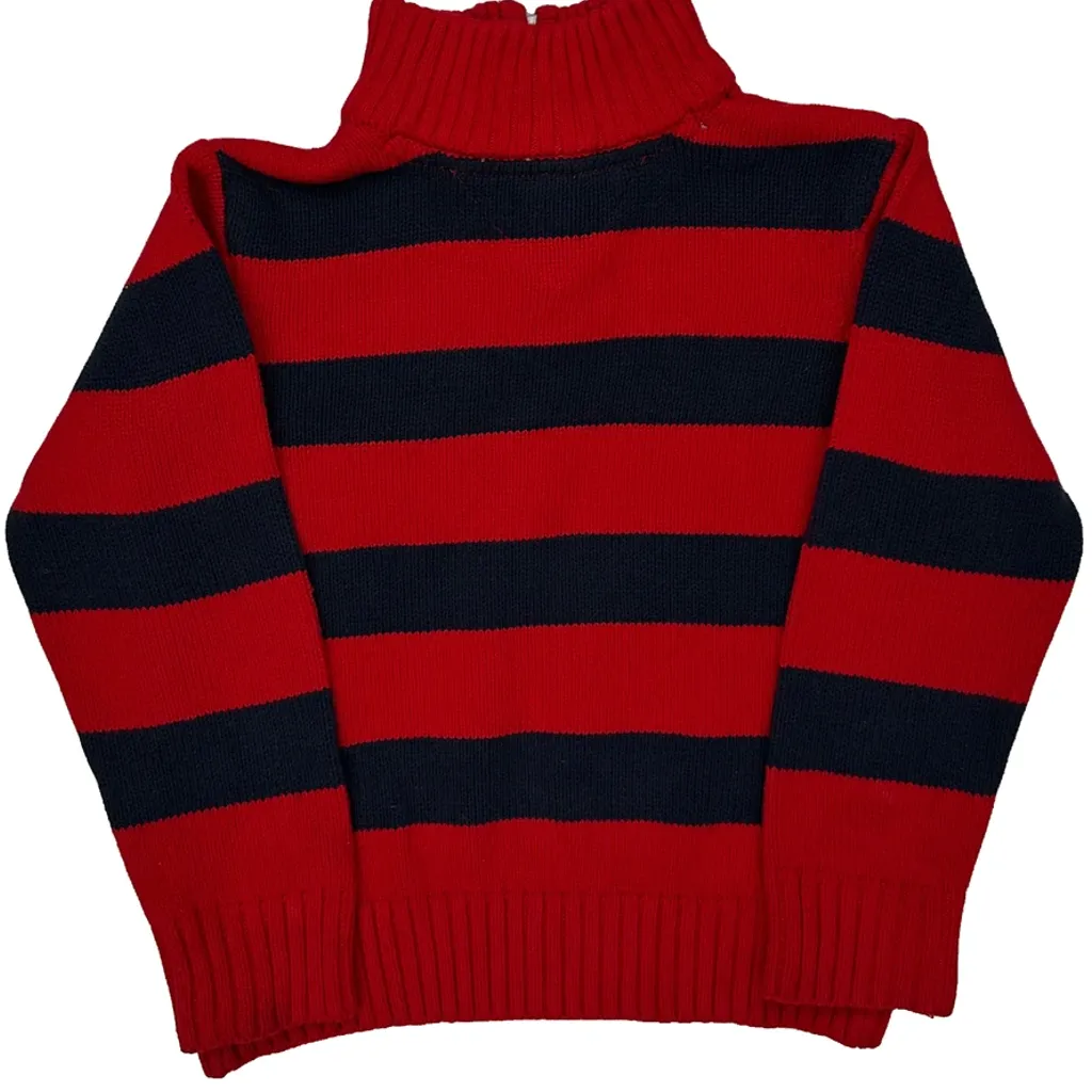 Age 3 Tommy Hilfiger Striped 1/4 Zip - XS Red Cotton - Image 6