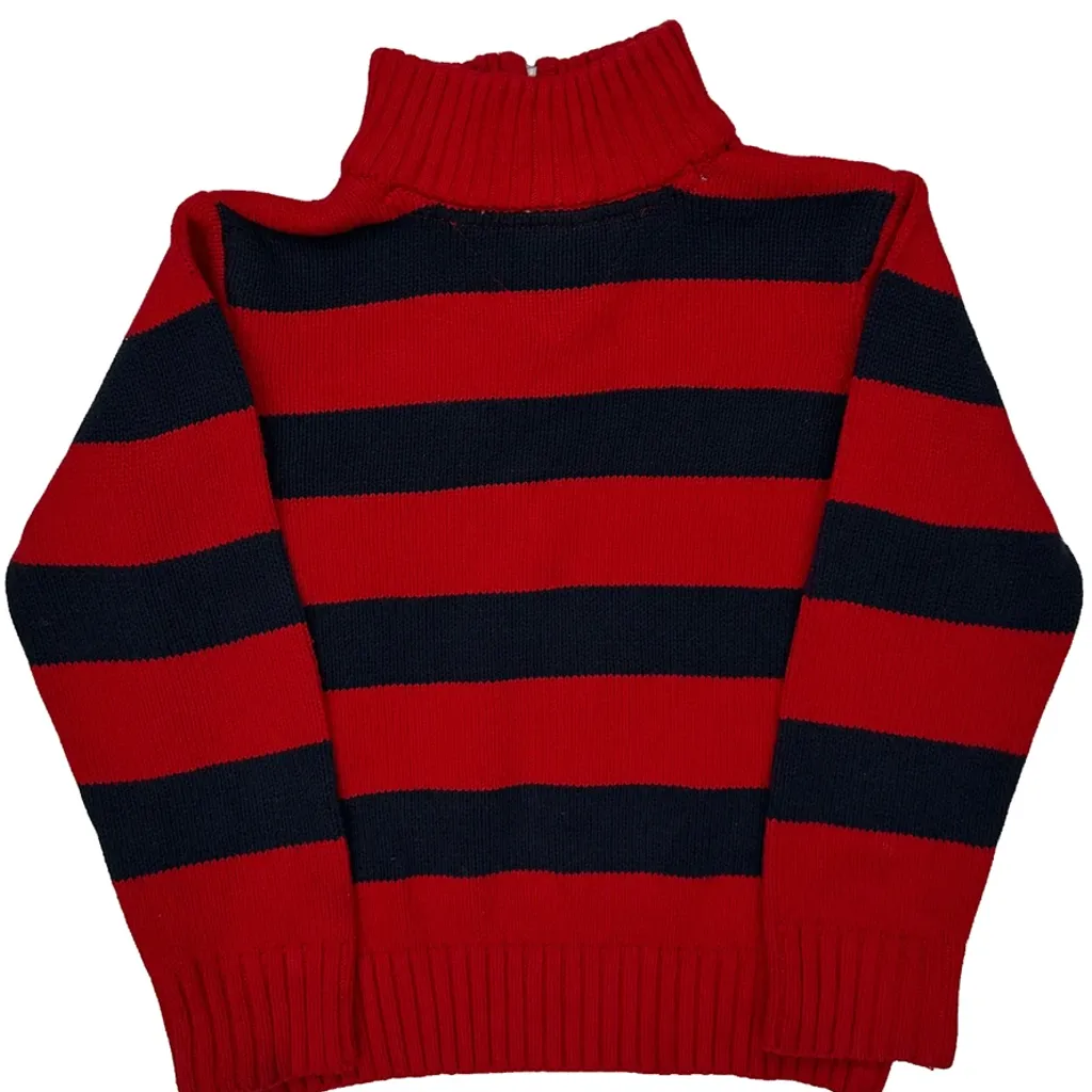 Age 3 Tommy Hilfiger Striped 1/4 Zip - XS Red Cotton - Image 7