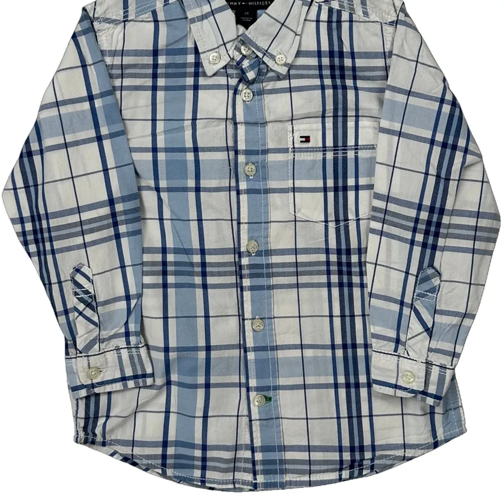Age 3 Tommy Hilfiger Checked Shirt - XS Blue Cotton - Image 4