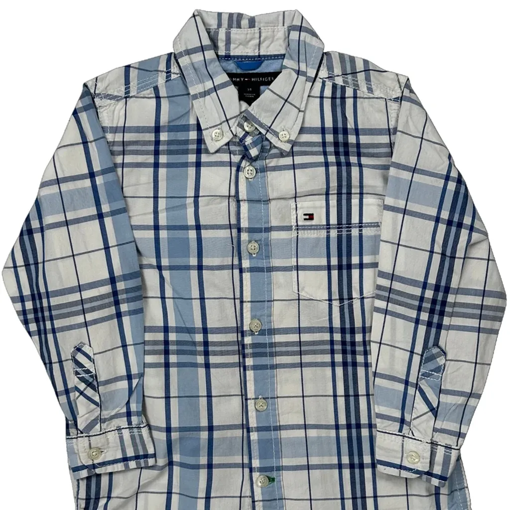 Age 3 Tommy Hilfiger Checked Shirt - XS Blue Cotton - Image 5