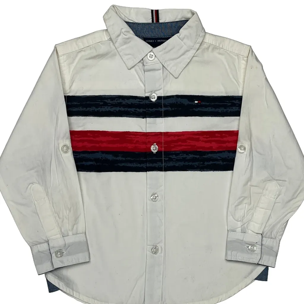 Age 3 Tommy Hilfiger Striped Shirt - XS White Cotton - Image 4