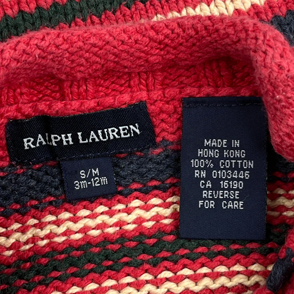 Age 3M-12M Ralph Lauren Striped Jumper - 2XS Red Cotton - Image 3