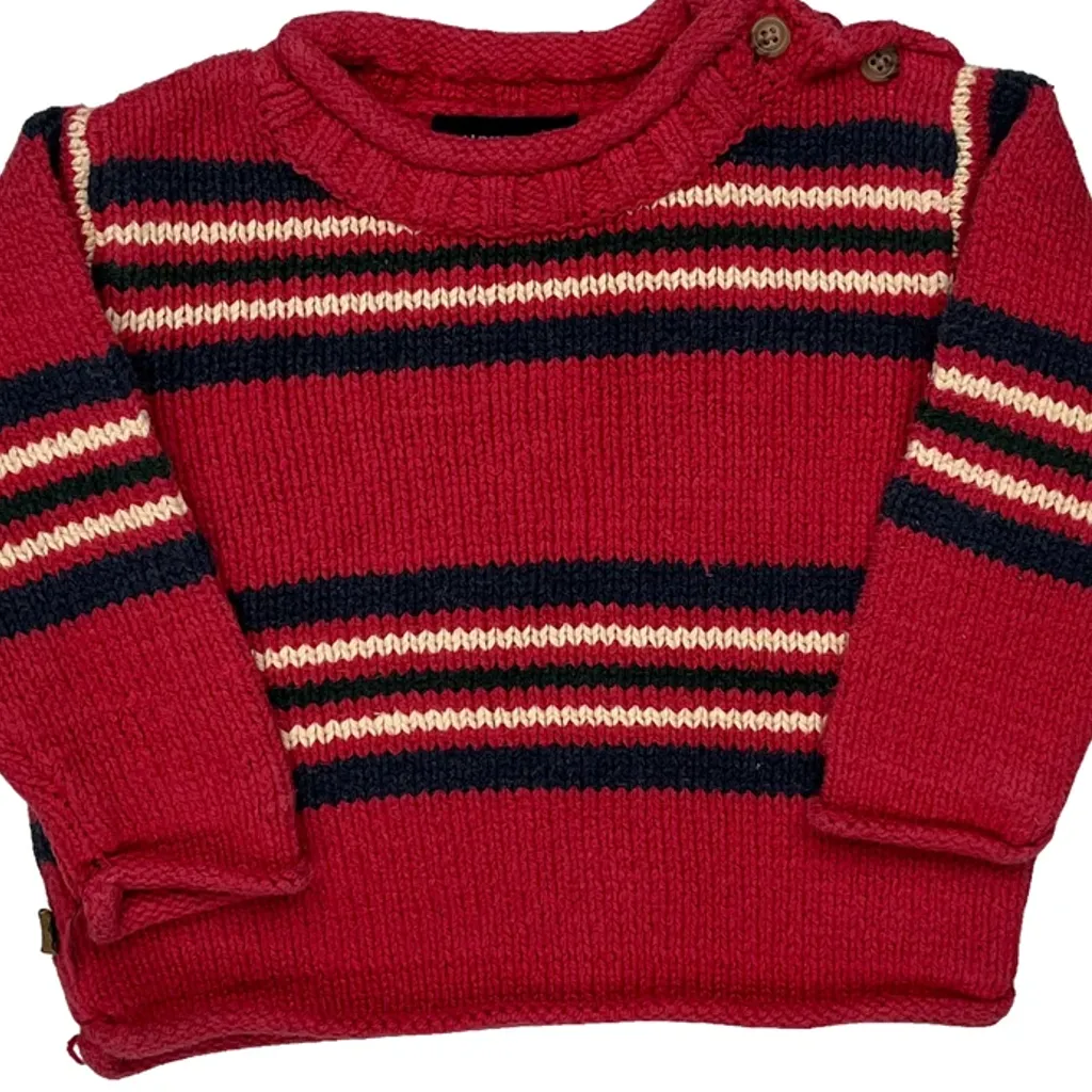 Age 3M-12M Ralph Lauren Striped Jumper - 2XS Red Cotton - Image 5