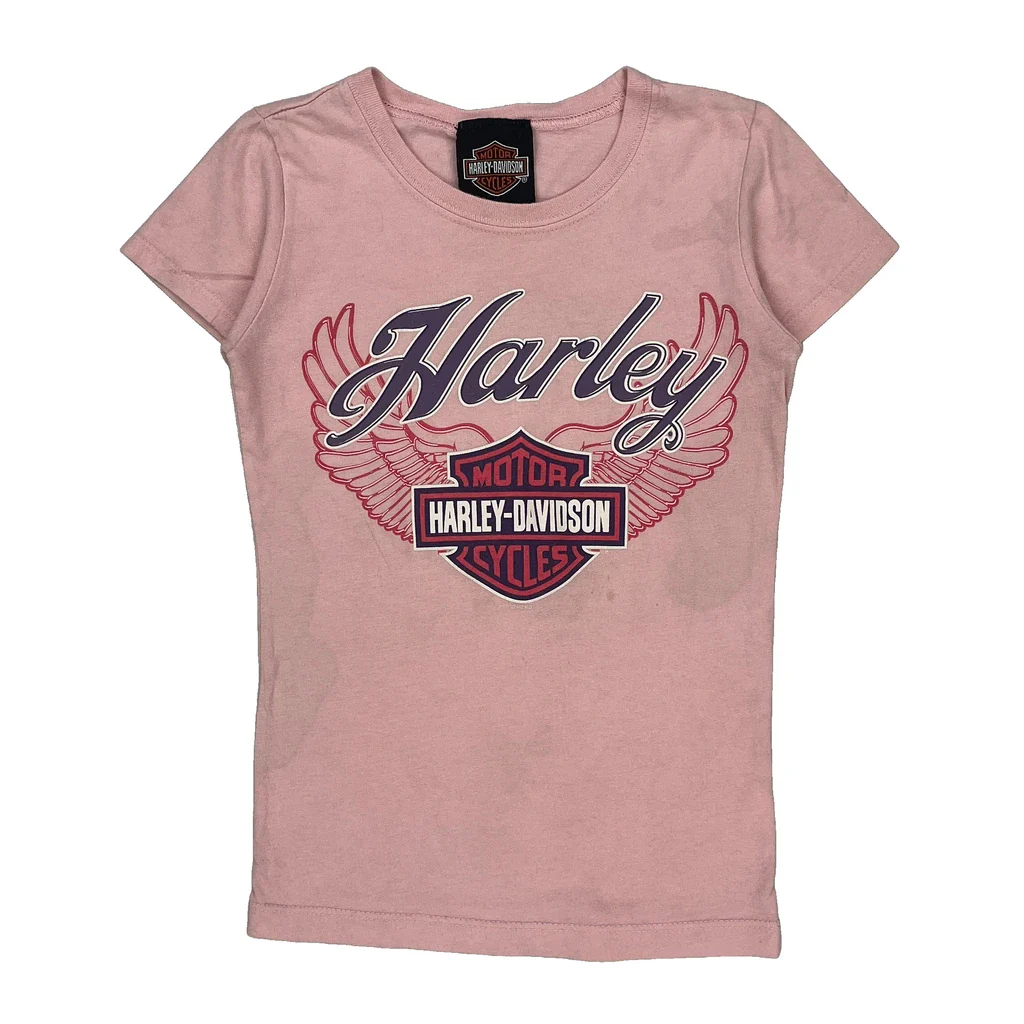 Age 4-5 Harley Davidson Graphic T-Shirt - XS Pink Cotton