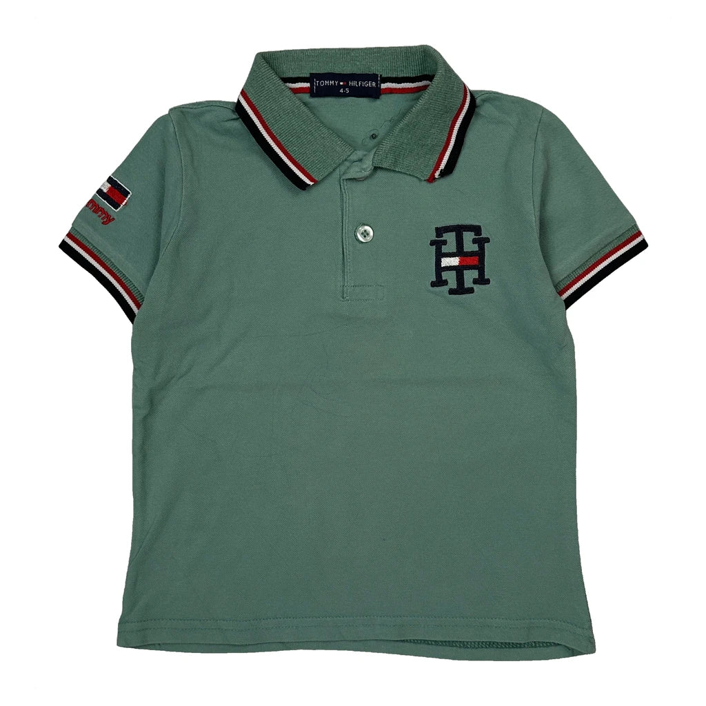 Age 4-5 Tommy Hilfiger Striped Polo Shirt - XS Green Cotton