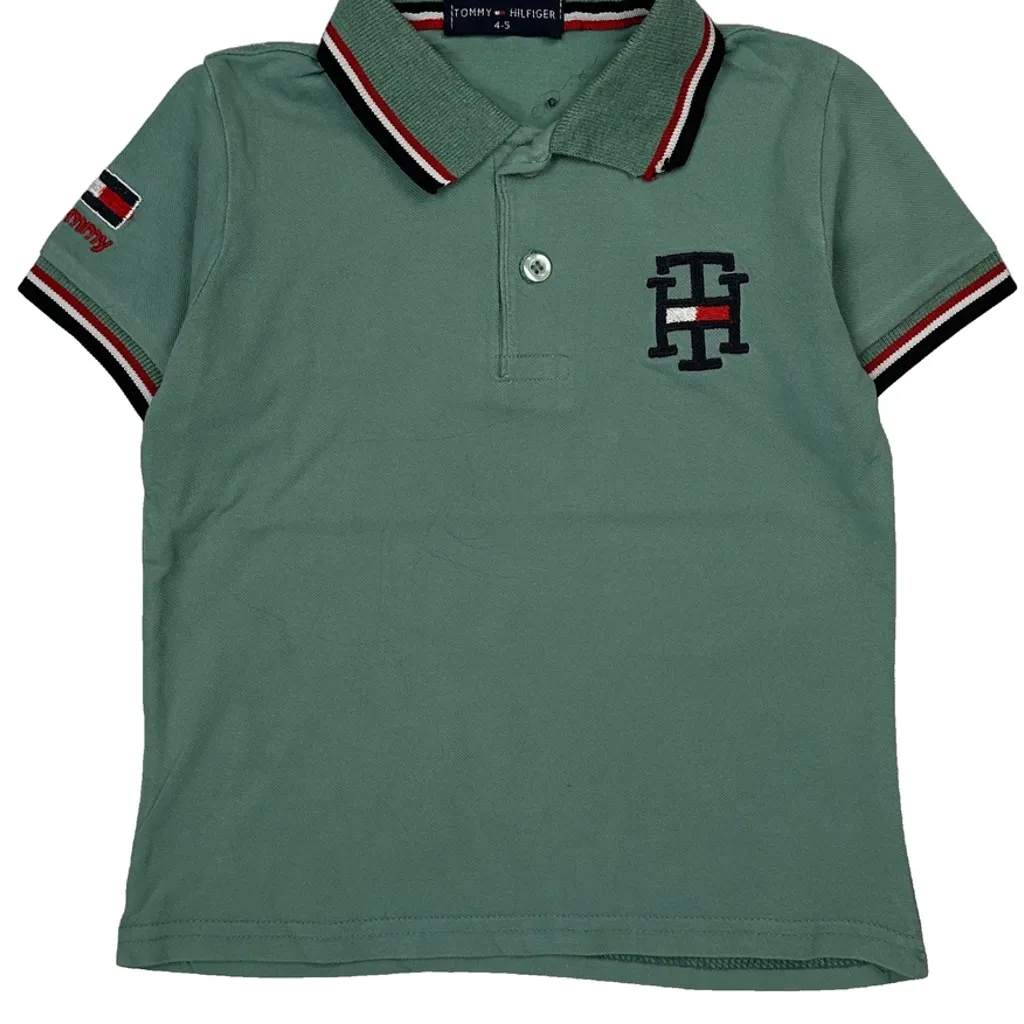 Age 4-5 Tommy Hilfiger Striped Polo Shirt - XS Green Cotton - Image 4