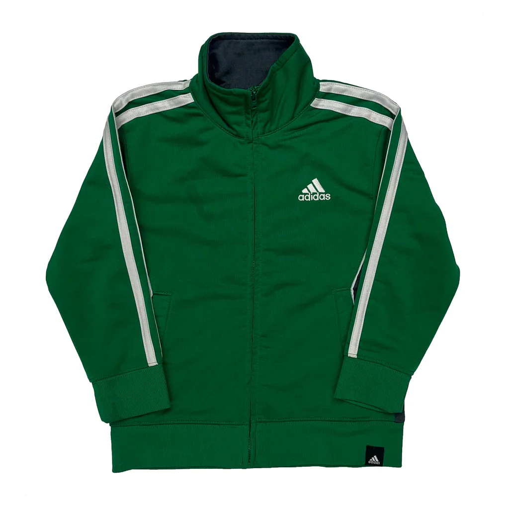 Age 4 Adidas Striped Track Jacket - Small Green Polyester