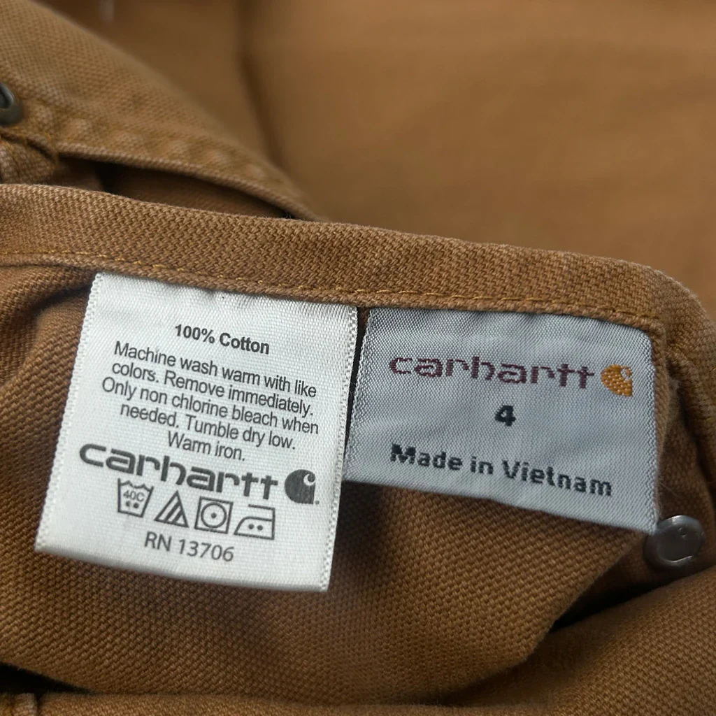 Age 4 Carhartt Double Knee Dungarees - XS Brown Cotton - Image 3