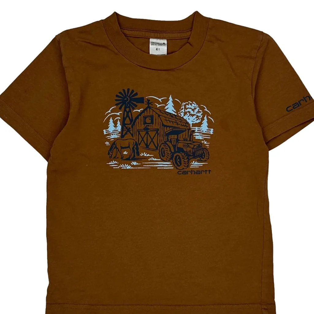 Age 4 Carhartt Graphic T-Shirt - Small Brown Cotton - Image 5