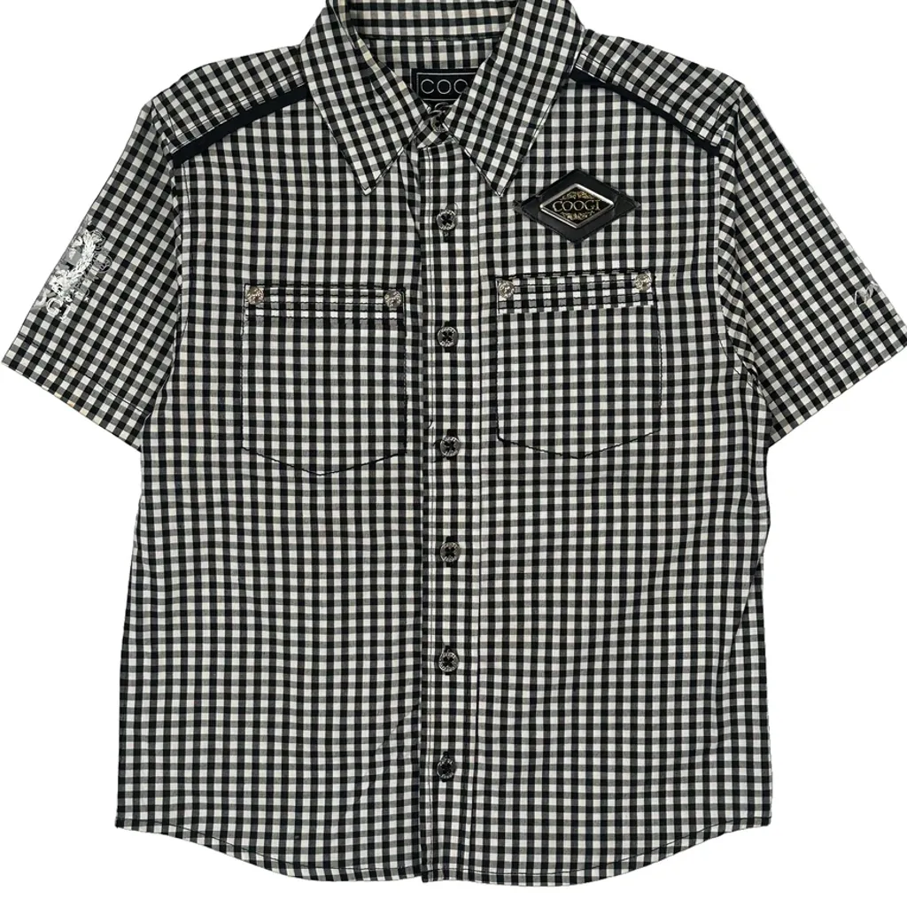 Age 4 Coogi Checked Short Sleeve Shirt - XS Black & White Cotton - Image 4