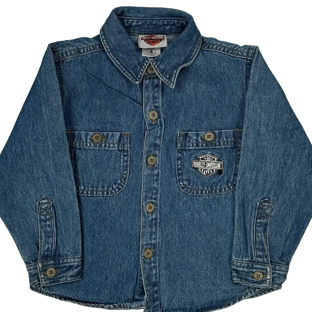 Age 4 Harley Davidson Denim Shirt - XS Blue Denim - Image 5