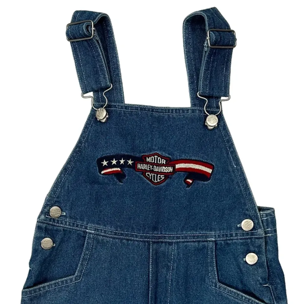 Age 4 Harley Davidson Graphic Short Dungarees - Small Blue Denim - Image 4