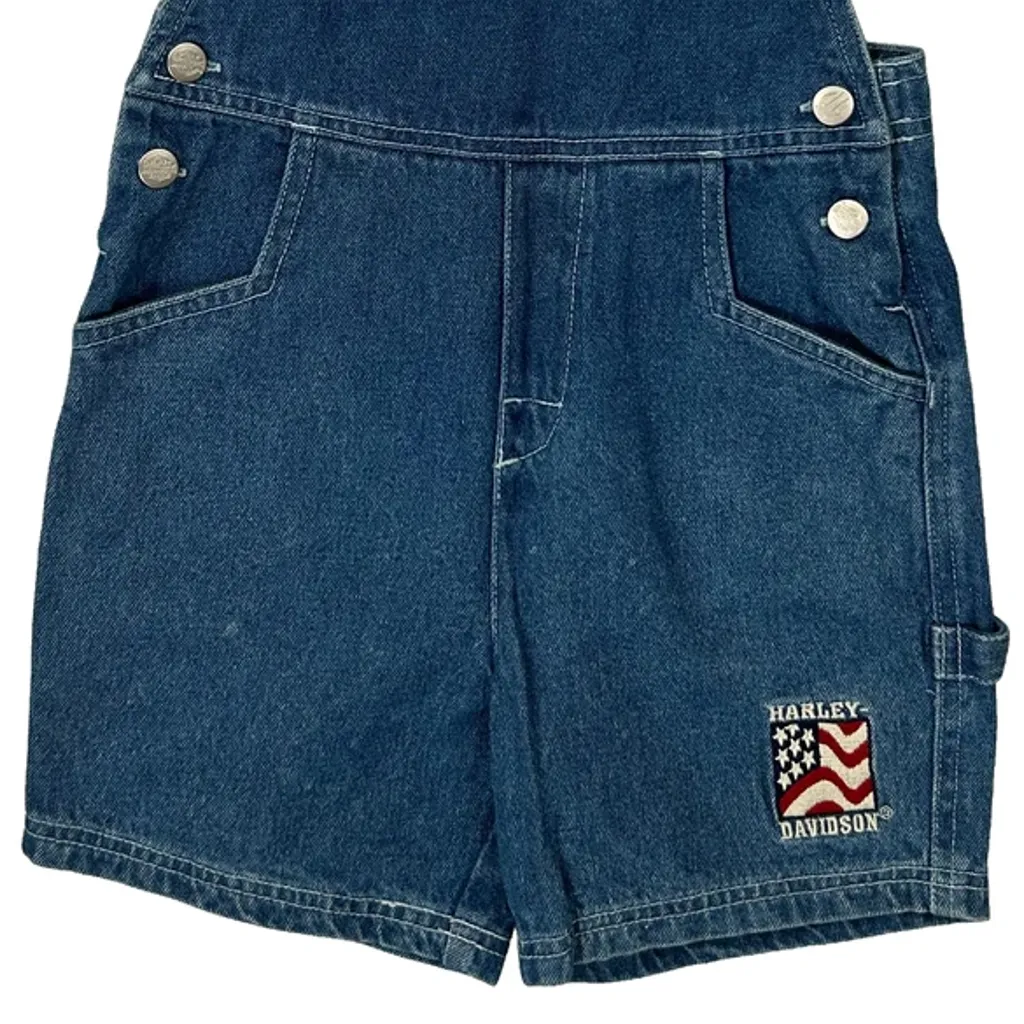 Age 4 Harley Davidson Graphic Short Dungarees - Small Blue Denim - Image 5