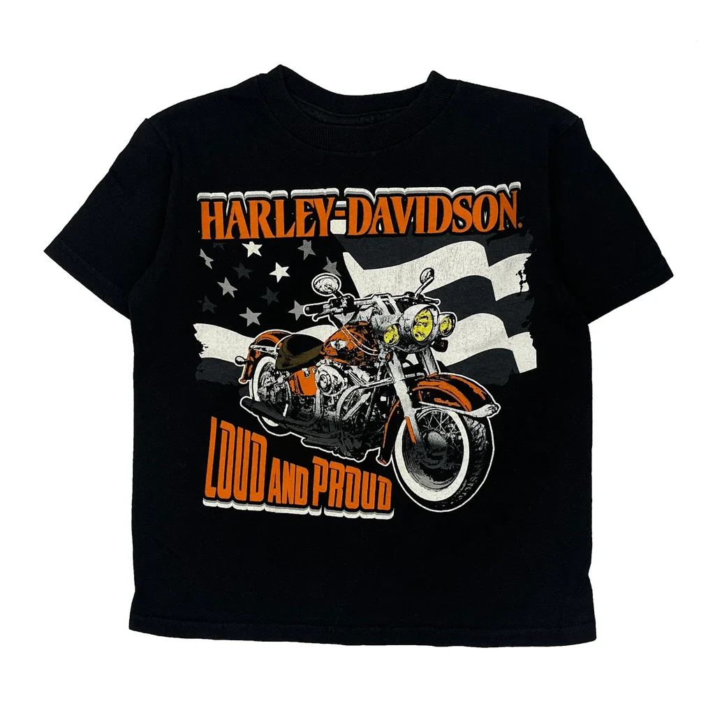 Age 4 Harley Davidson Graphic T-Shirt - XS Black Cotton