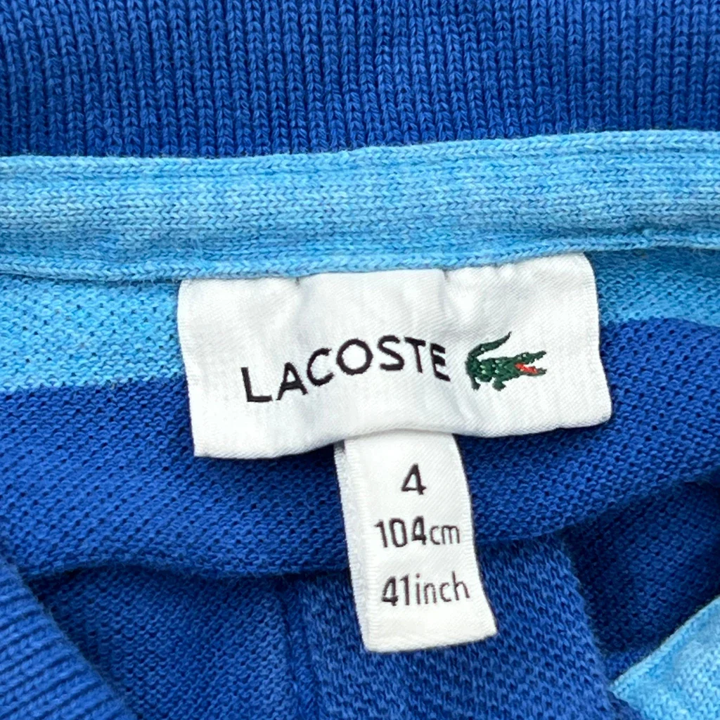 Age 4 Lacoste Striped Polo Shirt - XS Blue Cotton - Image 3