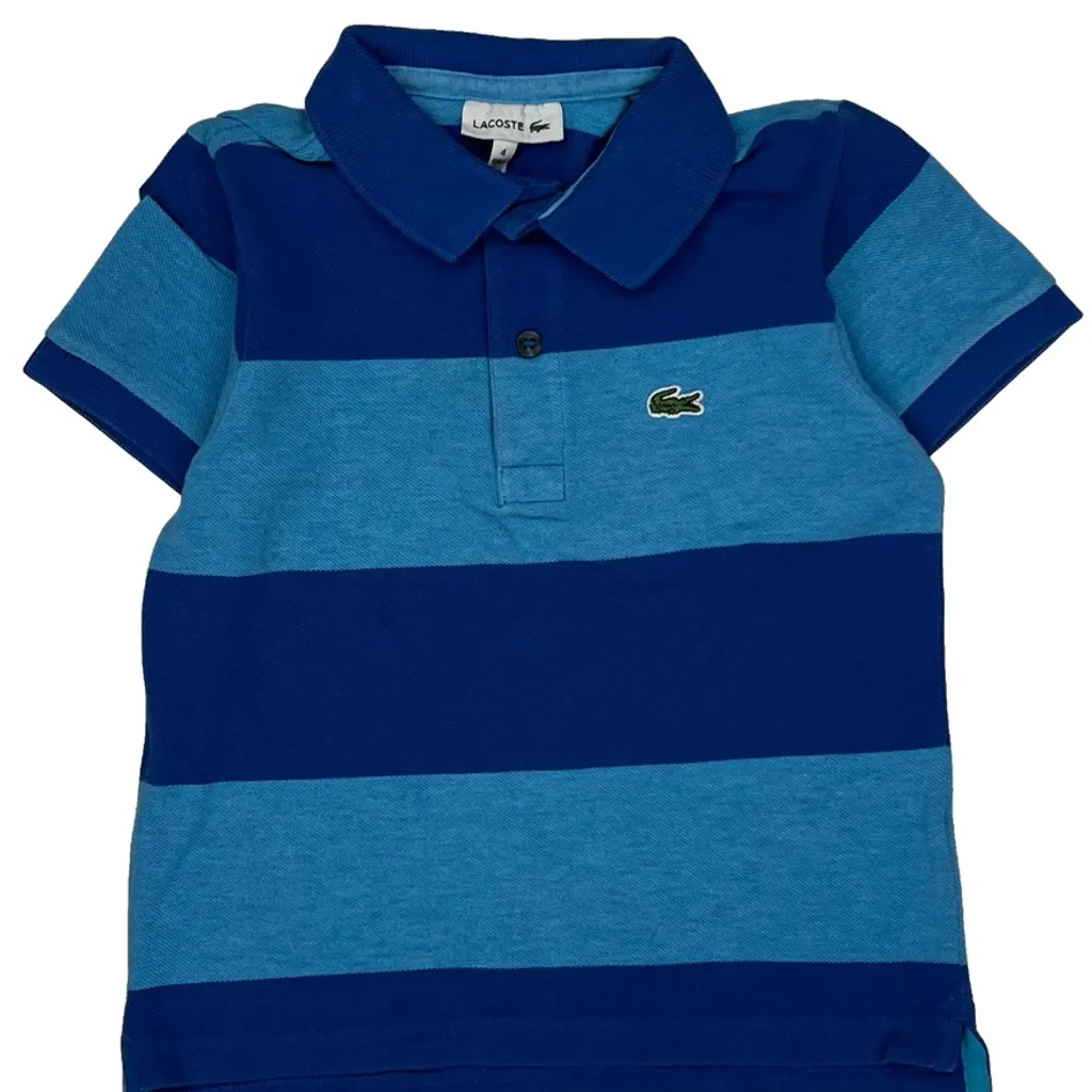 Age 4 Lacoste Striped Polo Shirt - XS Blue Cotton - Image 4
