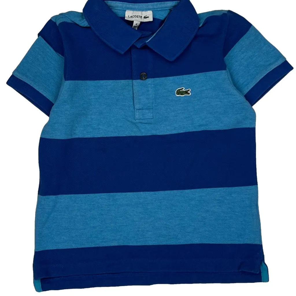 Age 4 Lacoste Striped Polo Shirt - XS Blue Cotton - Image 5