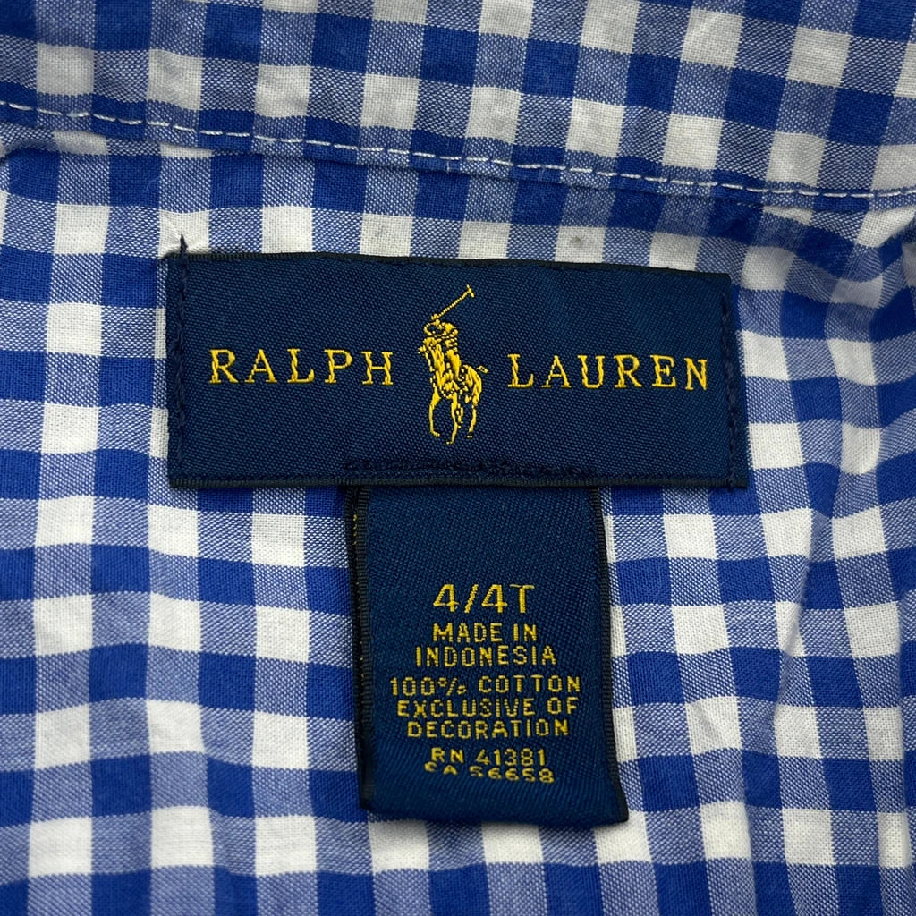 Age 4 Ralph Lauren Checked Short Sleeve Shirt - XS Blue Cotton - Image 3