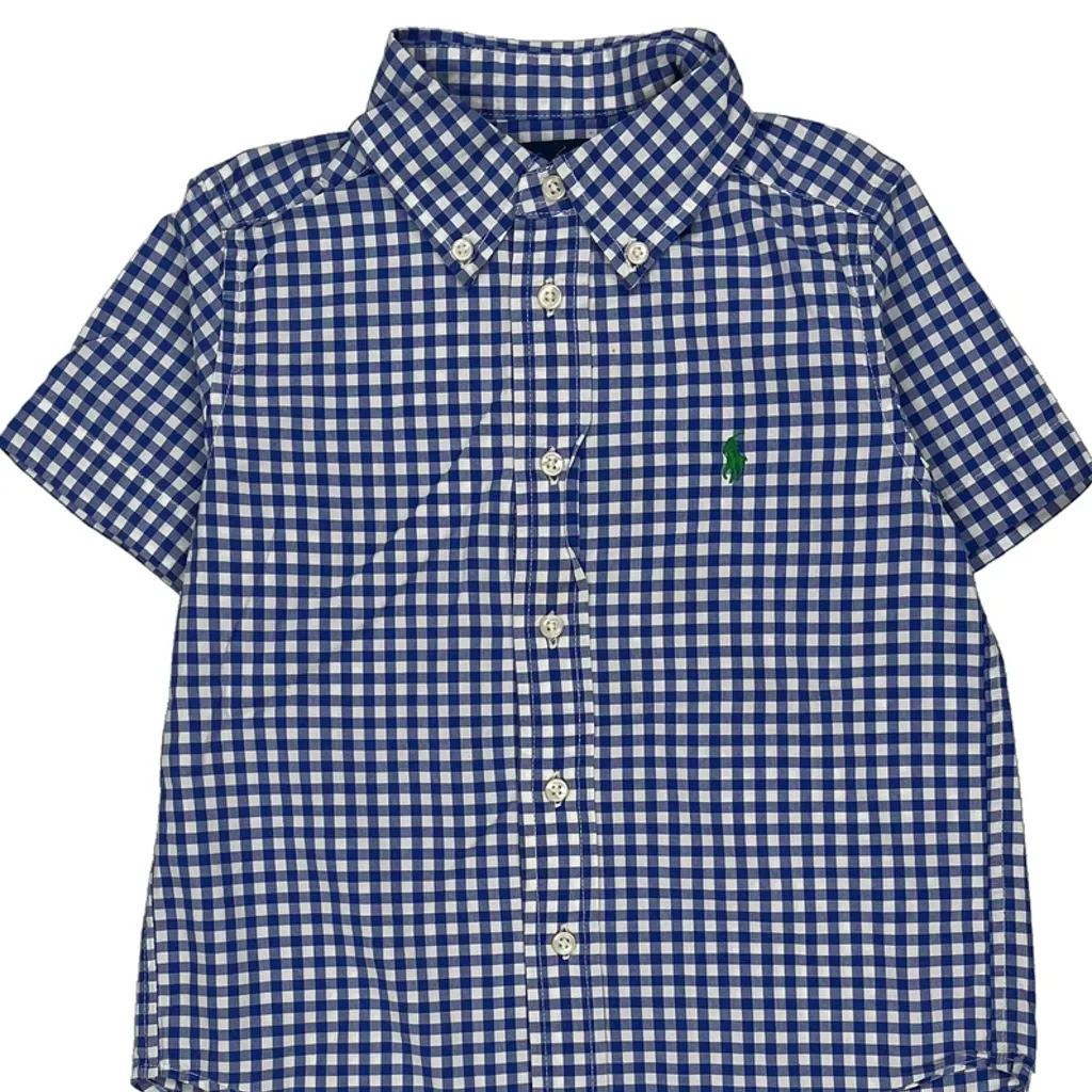 Age 4 Ralph Lauren Checked Short Sleeve Shirt - XS Blue Cotton - Image 4