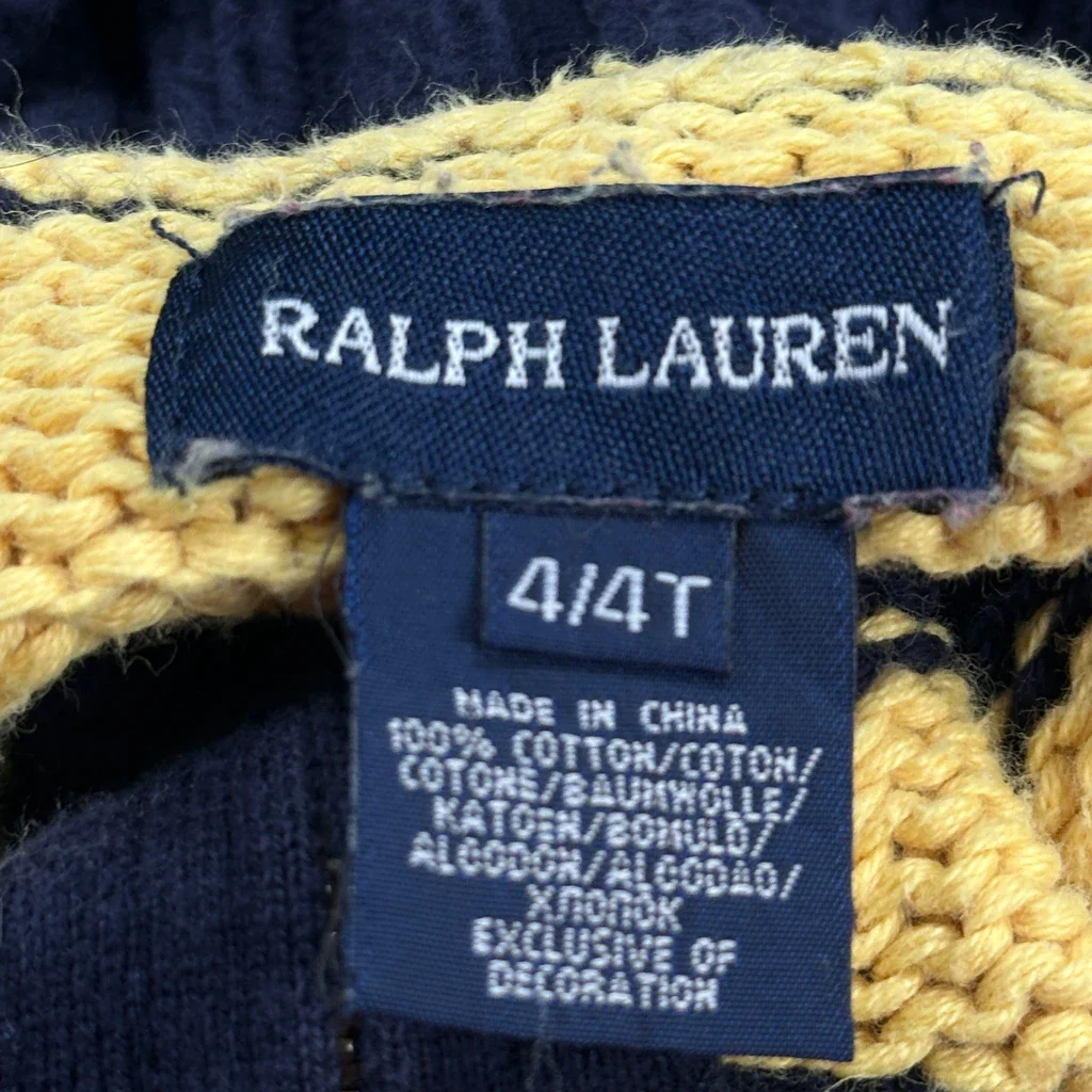 Age 4 Ralph Lauren Striped Zip Up - XS Navy Cotton - Image 3