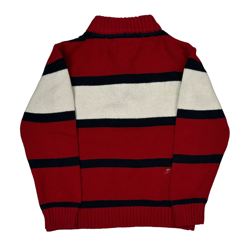 Age 4 Tommy Hilfiger Striped 1/4 Zip - XS Red Cotton - Image 2