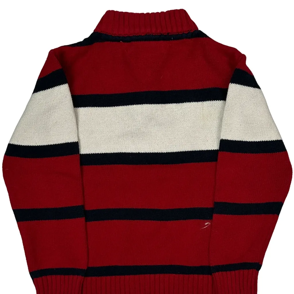 Age 4 Tommy Hilfiger Striped 1/4 Zip - XS Red Cotton - Image 6