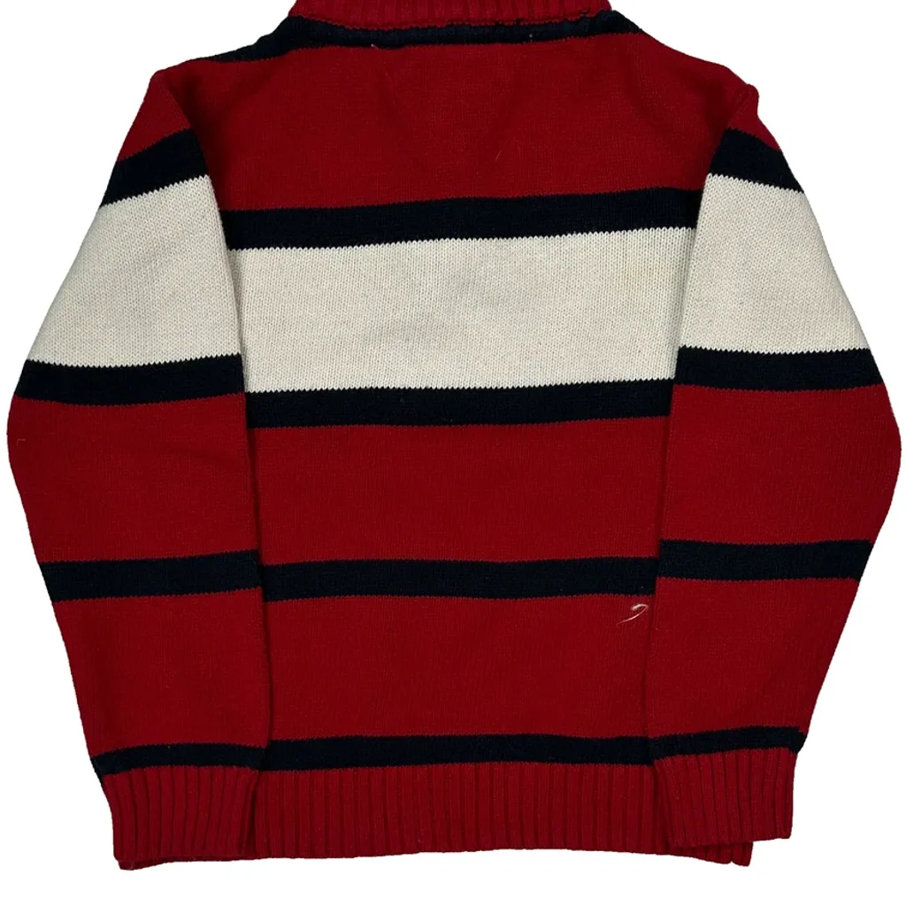 Age 4 Tommy Hilfiger Striped 1/4 Zip - XS Red Cotton - Image 7