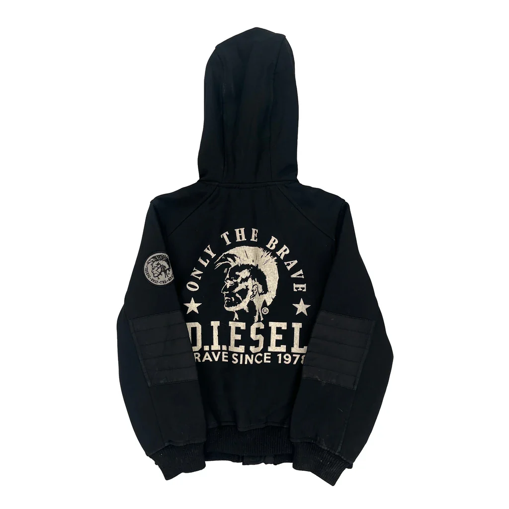 Age 5-6 Diesel Graphic Fleece Jacket - XS Black Polyester - Image 2