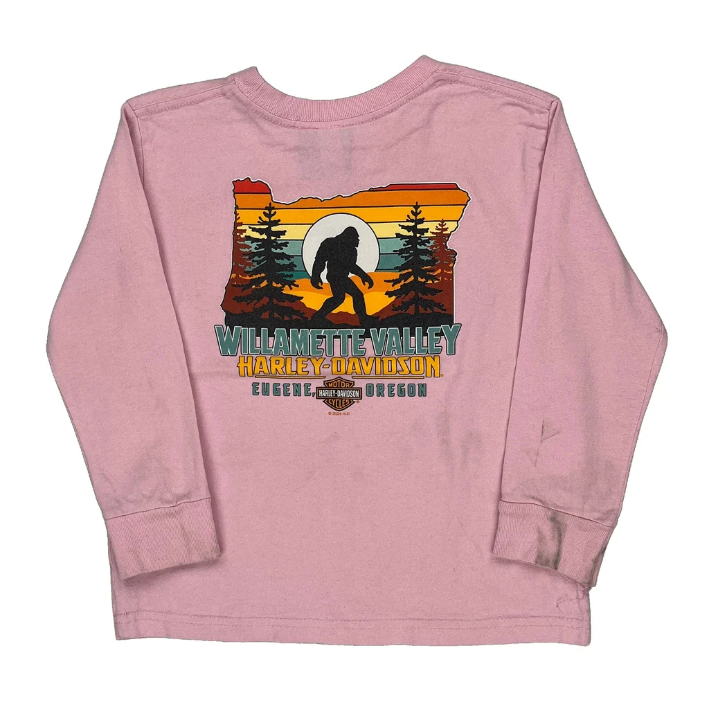 Age 5-6 Harley Davidson Graphic Long Sleeve T-Shirt - XS Pink Cotton - Image 2